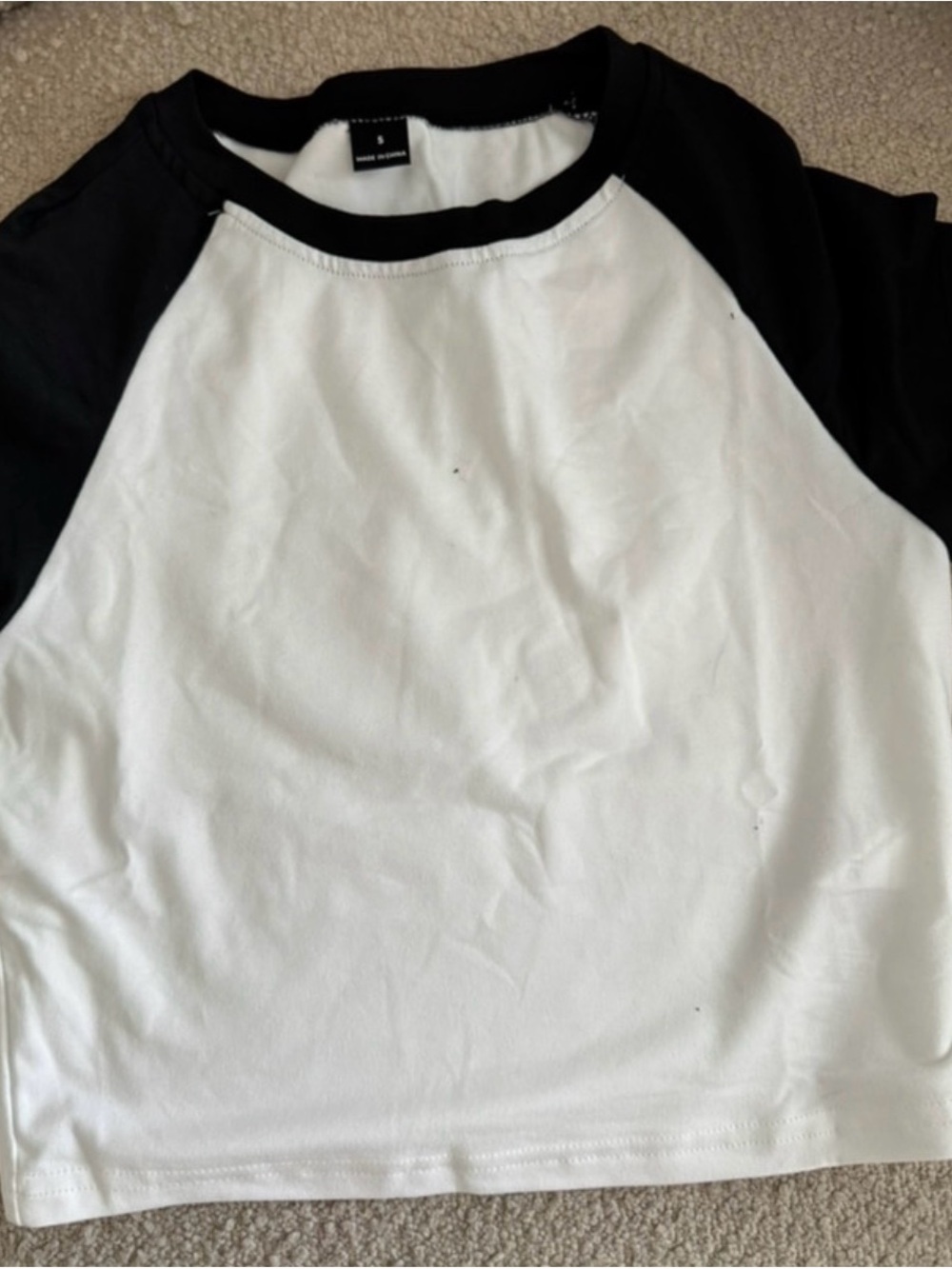 White & black cropped baseball tee